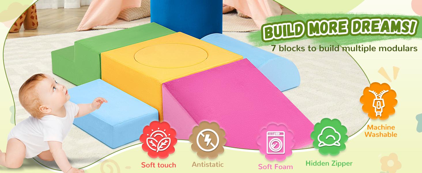 NLDD Toddler Climbing Toys Indoor, 7-Piece Colourful Foam Climbing Blocks, Soft Play Climbing for Toddlers, Modular Crawling & Sliding Play Set for Toddlers