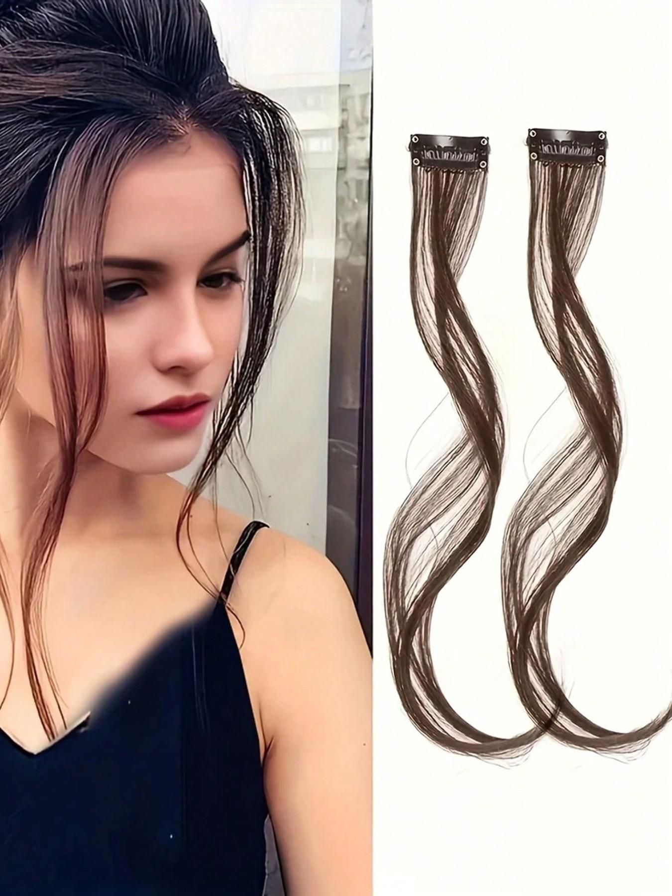 Elegant Body Wave Clip-Invisible Synthetic Dragon Beard Side Bangs ，In Hair Extensions, High Temperature Fiber, Women'S Side Bangs, Christmas Music Festival Hairpiece Temples for Daily Wear, Natural Look for All Hair Types