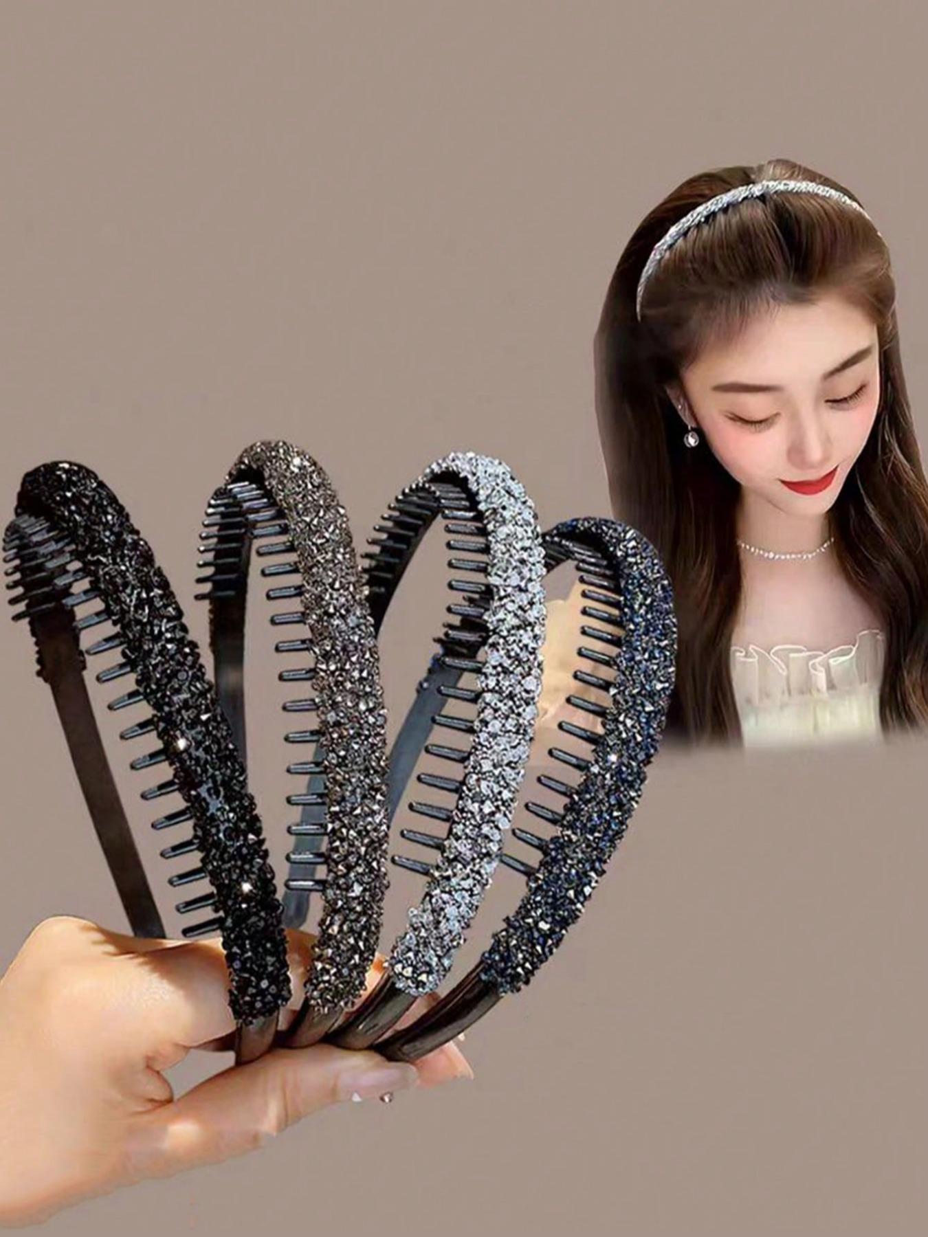 4pcs Women's Versatile Colorful Crystal Rhinestone Hair Hoops, Simple Anti-Slip Hair Accessories For Daily Use, Suitable For Washing Face, Makeup, And Travel Headbands ,Hairband For Women Headband Set