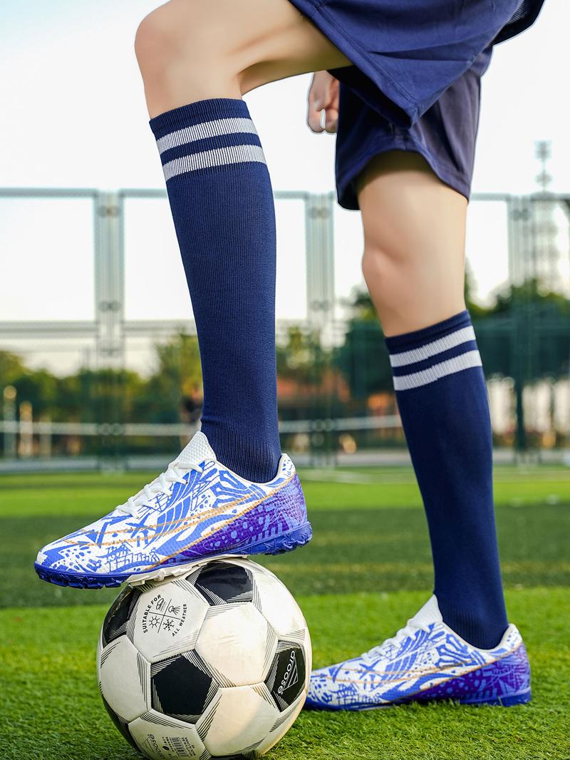 Unisex Blue - Silver - Black Contrast Football Shoes, Soccer Cleats, Personalized Texture Design, Breathable and Wear - resistant Upper, Strong Grip Studs for Better Field Performance, Ideal for Football Training and Matches