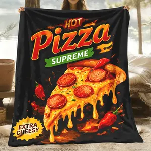 Hot Extra Cheesy Pizza Supreme Throw Blanket, Fire Food Flannel Blanket, Soft Cozy Warm Throw, Funny Cool Design, Gift for Him Her Lover, Trendy Dorm Couch Bedroom Decor ultra-soft comfortable