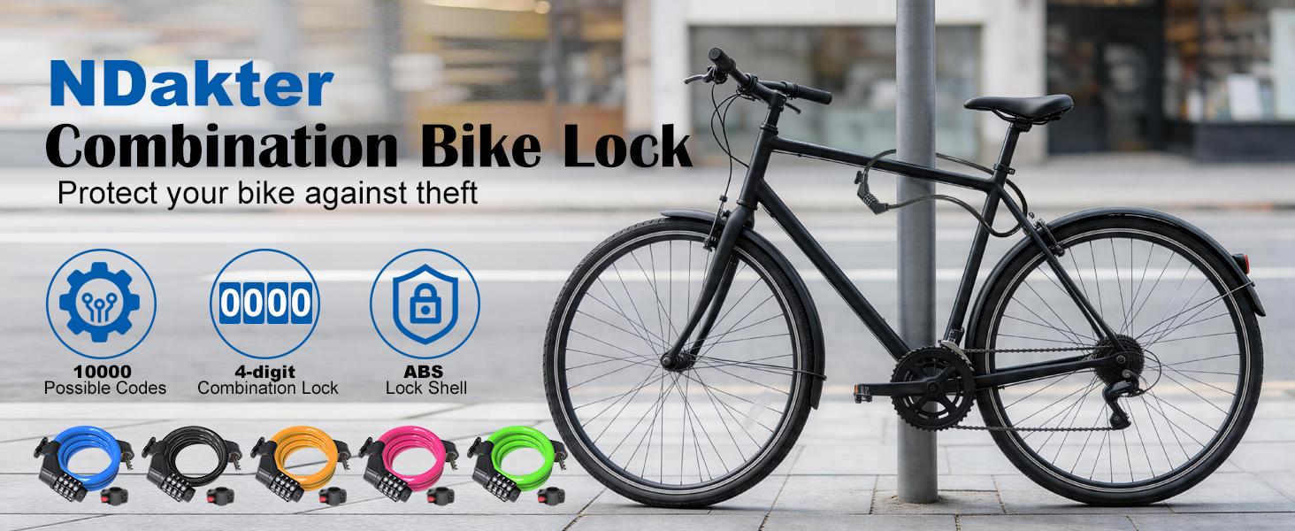 Outdoor sportsware Bike Lock Cable,High Security 4 Digit Resettable Bike Lock Combination Coiling Bicycle Lock with Mounting Bracket,3/6FT Anti-Theft Cable for Bicycle,Scooter,Ebikes,Door,2/5 Inch Diameter(10mm)