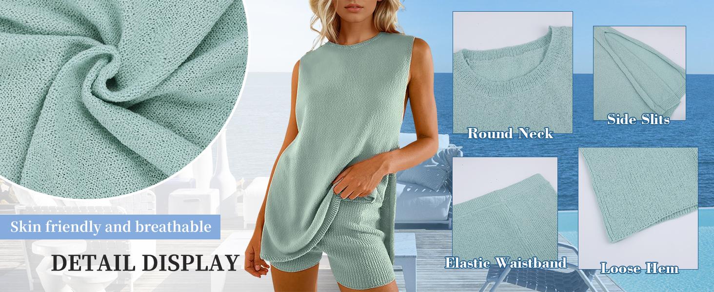 Yimoon Women Summer Sleeveless Sweater Sets Knit 2 Piece Outfits Tunic Tank Top Matching Shorts Vacation Beach Sets Yimoon Women Summer Sleeveless Sweater Sets Knit 2 Piece Outfits Tunic Tank Top Matching Shorts Vacation Beach Sets