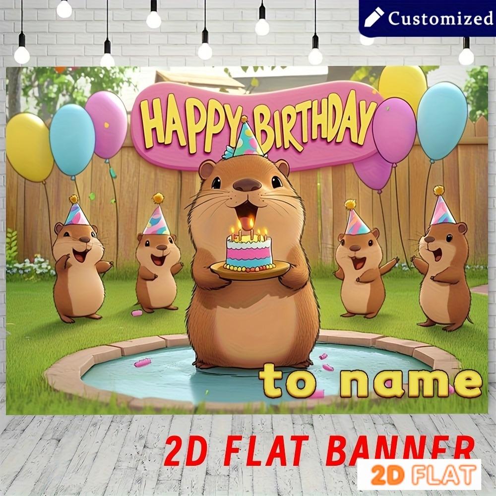 2D Flat, Customizable Capybara Birthday Party Backdrop Banner - Personalized DIY Wall Decoration with Cartoon Capybaras, Balloons & Cake Design, Durable Polyester Material, No Electricity Needed for Home Decor & Party Supplies, Capybara Gifts