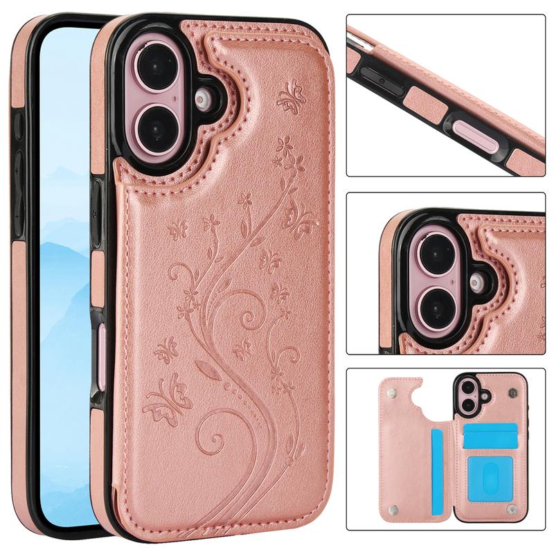 HISTORYOO Card Phone Case For iPhone 17 Pro Max Air 17 16 15 14 13 12 11 Pro Max 16 15 14 Plus/Pro Magnetic Clasp PU-Leather Wallet Card Holder Slot Stand Butterfly Flower Pattern Durable Shockproof Soft TPU Back Cover Rubber Case Autumn Winter Retro Gift HISTORYOO Card Phone Case For iPhone 17 Pro Max Air 17 16 15 14 13 12 11 Pro Max 16 15 14 Plus/Pro Magnetic Clasp PU-Leather Wallet Card Holder Slot Stand Butterfly Flower Pattern Durable Shockproof Soft TPU Back Cover Rubber Case Autumn Winter Retro Gift