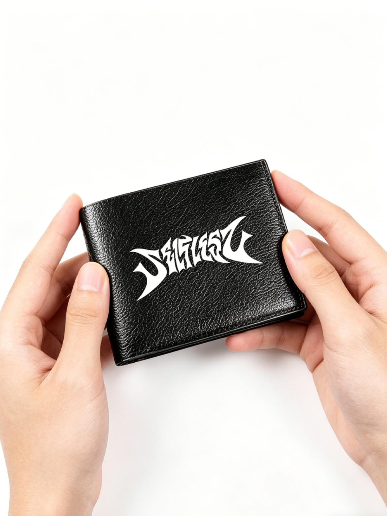 Neutral Gothic Print Foldable Wallet, Unisex Street Style Card Holder, PU Leather, Casual, Ideal for Daily Use, Travel, Birthday Gift