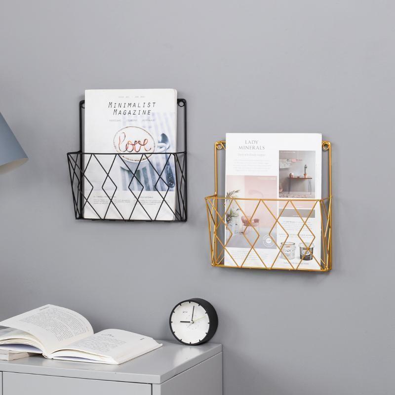 Modern Metal Newspaper Magazine Rack, Nordic Style Iron Organizer for Home Office, Wall-Mounted Without Drilling, Fashionable Design