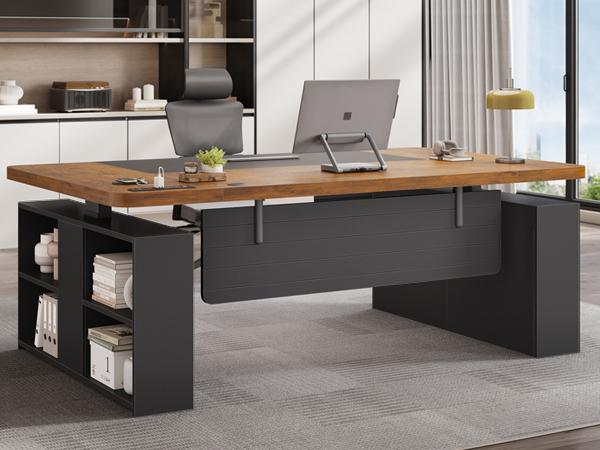 SEDETA 63 Inch Executive Standing Desk Electric Height Adjustable Computer Office Desk with Storage Shelves Power Outlets Privacy Panel