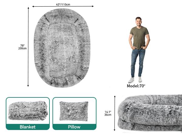 DWVO Human Dog Bed, 79"x43" Extra Large Memory Foam Dog Beds for Adults and Pets with Blanket and Pillow, Washable Fur Cover DWVO Human Dog Bed, 79"x43" Extra Large Memory Foam Dog Beds for Adults and Pets with Blanket and Pillow, Washable Fur Cover
