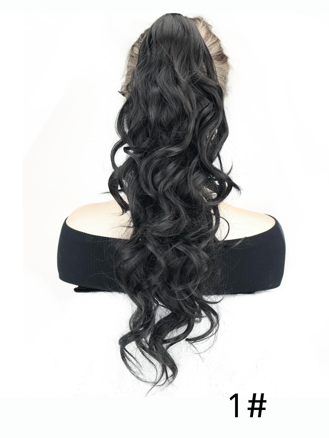 14 In Ponytail Hair Extension Wavy Curly Synthetic Clip-In for Women Jet Black Amazon.com : Water Wave Ponytail Extensions Human Hair Magic  main image 4