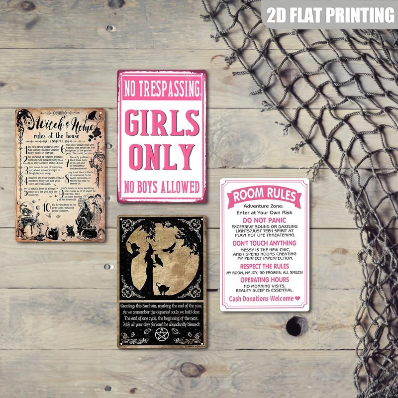 Cute Witch Poster Aluminum Sign, Magic Book Metal Wall Art Print, Halloween Decoration, 20x30 Cm, Universal Setting, No Precious Metal Plating