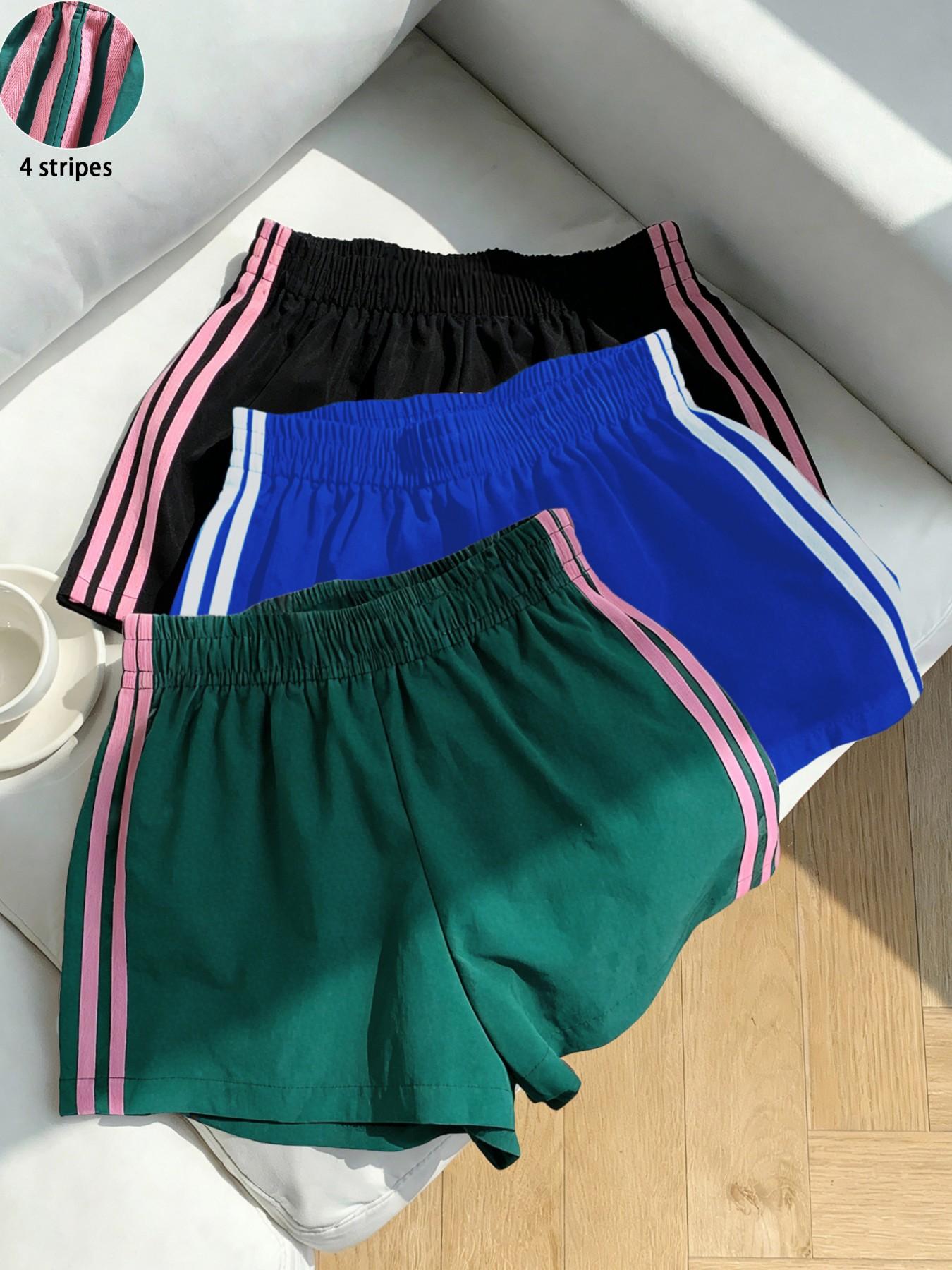 Women's Summer Striped Shorts, Casual Loose-Fit, 4-Stripe Design, Perfect for Office & Parties, Versatile Fit, Ideal for Warm Weather