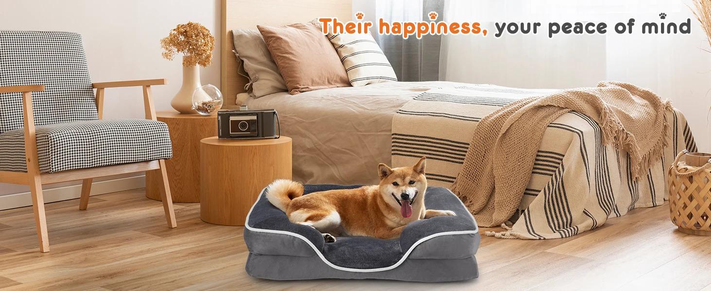 Orthopedic Dog Bed for Large Size Dogs, Supportive Memory Foam Dog Sofa with Washable Removable Cover, Non-Slip Base, Waterproof Pet Couch Bed
