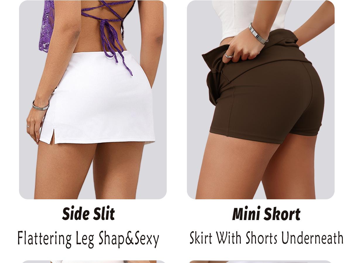 Danysu Mini Skirts For Women Sexy Skirt With Shorts Underneath Slit Summer Sports Vacation Going Out Outfits Stretch Skort