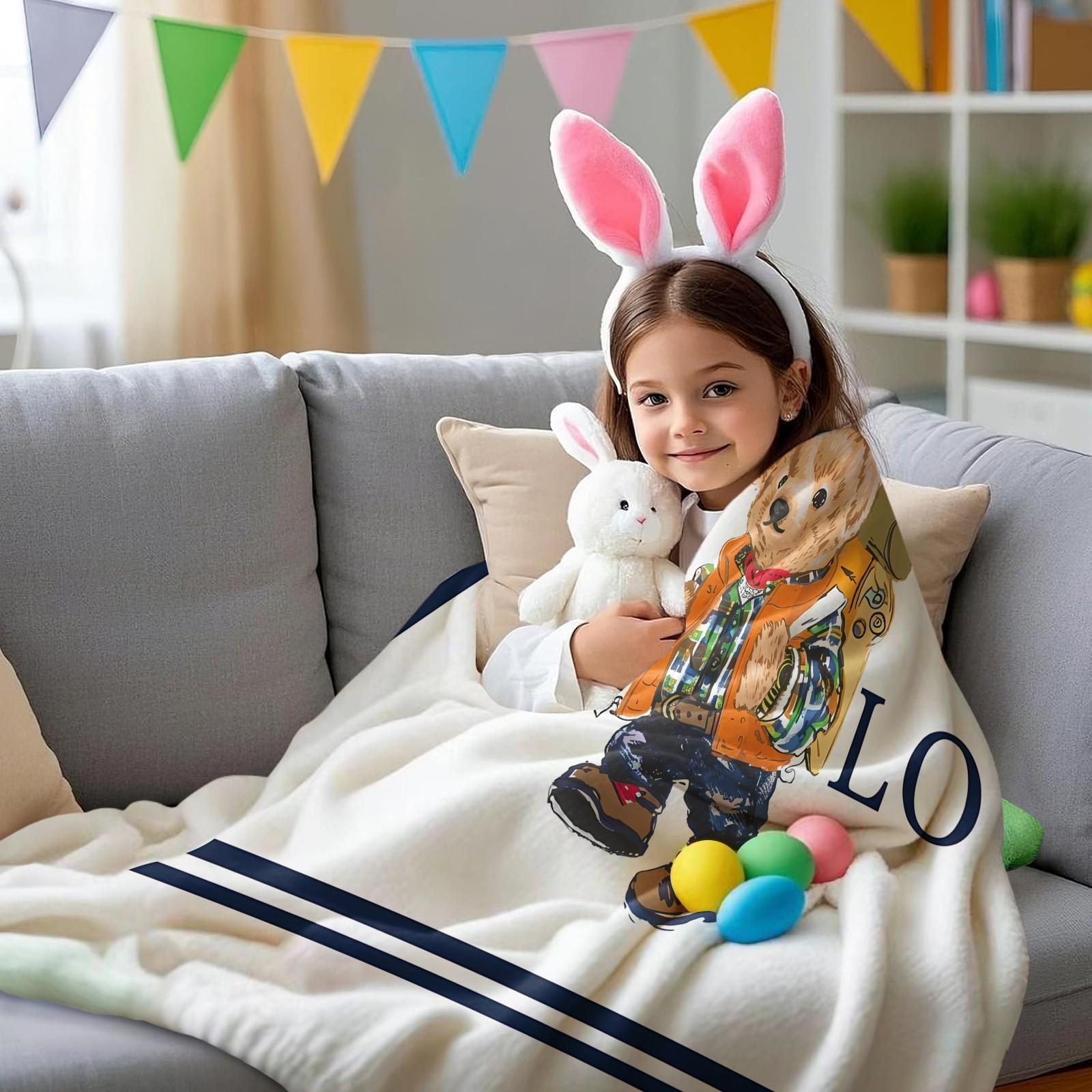 Bear printed pattern blanket, suitable for all seasons, suitable for beds, sofas, cars, room decorations, and gifts, suitable for children or adults, Cartoon pattern blanket