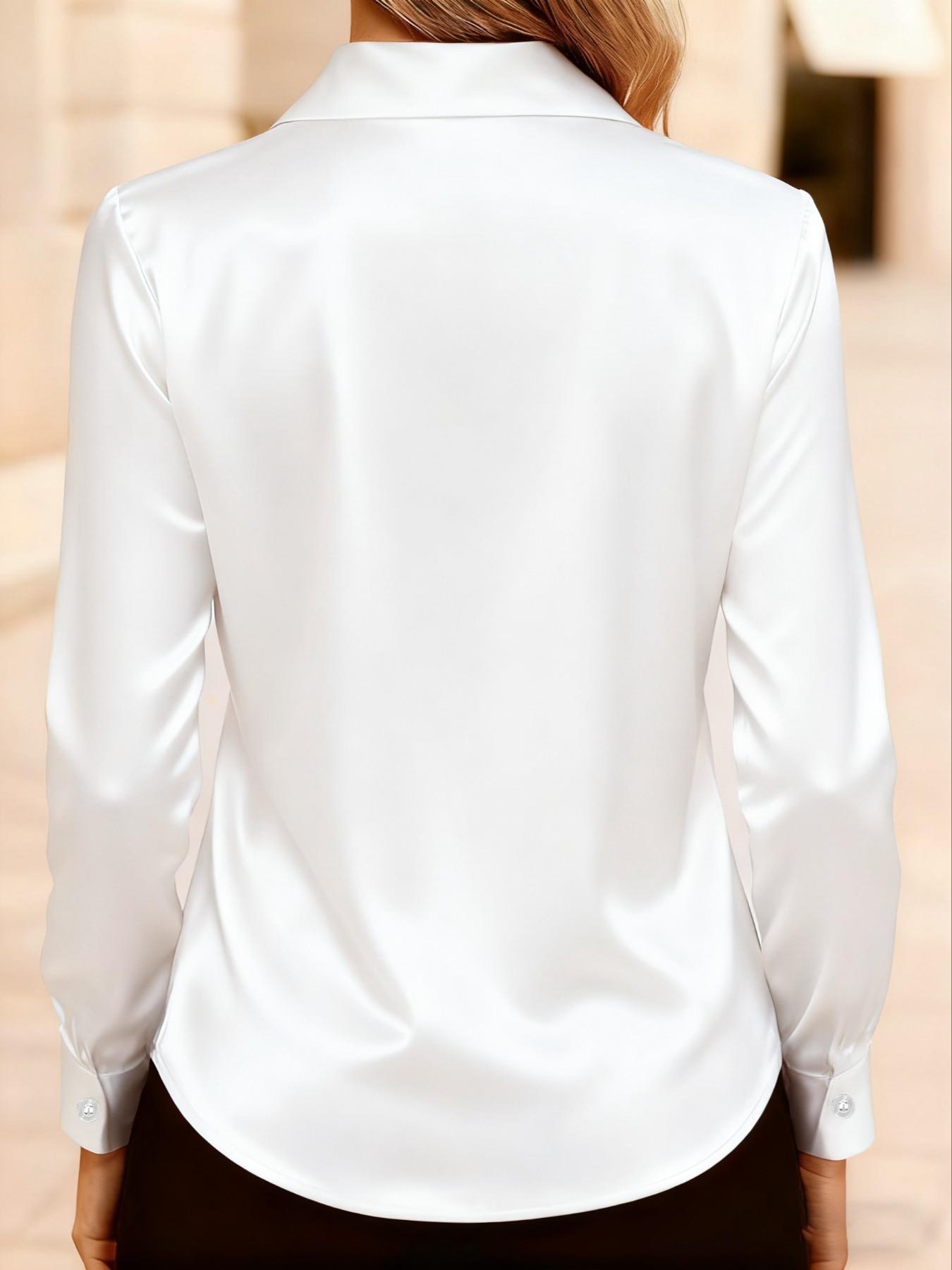 Women's All Seasons Glossy Satin Shirt, Casual Versatile Button-Down Blouse