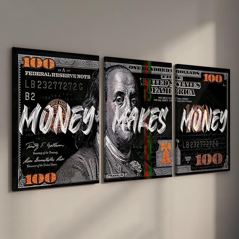 3 Counts/set Wooden Framed Money Makes Money Canvas Posters, Money Wall Art, Inspirational Dollar Bill Pop Art, Modern Home Decor, Wall Decor Living Room, Bedroom, Gift for Friends and Family, Waterproof Canvas, Wall Decor, Ready To Hang 3 Counts/set Wooden Framed Money Makes Money Canvas Posters, Money Wall Art, Inspirational Dollar Bill Pop Art, Modern Home Decor, Wall Decor Living Room, Bedroom, Gift for Friends and Family, Waterproof Canvas, Wall Decor, Ready To Hang