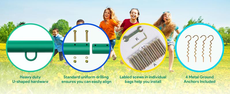 Osoeri Swing Sets for Backyard, 6 in 1 Swing Sets,Heavy-Duty Metal Swing Sets for Backyard with 2 Swings, Climbing Ladder and Nets,Trapeze Bar and Basketball Hoop Osoeri Swing Sets for Backyard, 6 in 1 Swing Sets,Heavy-Duty Metal Swing Sets for Backyard with 2 Swings, Climbing Ladder and Nets,Trapeze Bar and Basketball Hoop