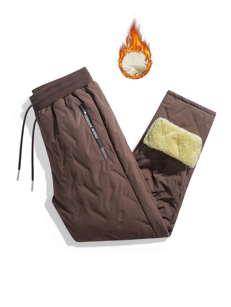 Men's Soft Comfortable Pants, Polyester Fleece Fabric, Zipper Details, Pockets and Waistband, Windproof Warm Outdoor Long Pants, Casual Outdoor Trouser