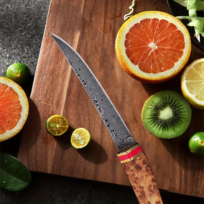 High quality Damascus steel boning knife, barbecue knife, chef's knife, comfortable grip, easy and stable to use, very suitable for kitchen, camping barbecue cooking, a gift for men