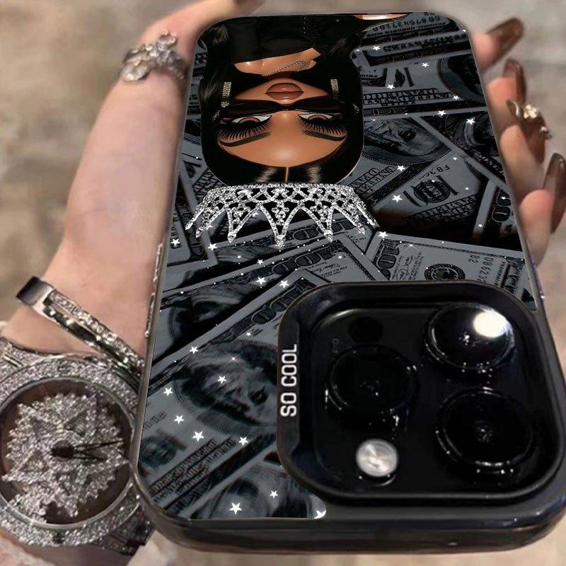 Laser. Queen Dollar Pattern Phone Case for iPhone 17/16/15/14/13/12/11/XS/XR/X/7/8 Plus/Pro/Max/Mini - Creative fashion minimalist design personalized full-wrap drop protection case for men and women, gift for friends and family.