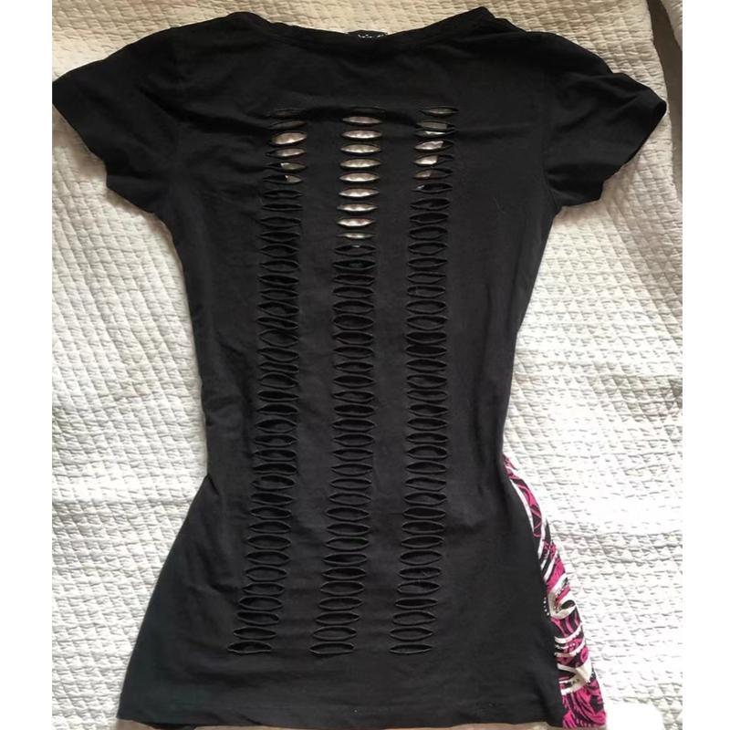 American Y2K Punk Short Sleeve T-Shirt Women V-Neck Cutout Print Graffiti Pattern Sexy Casual Top Retro Streetwear 2026 Summer