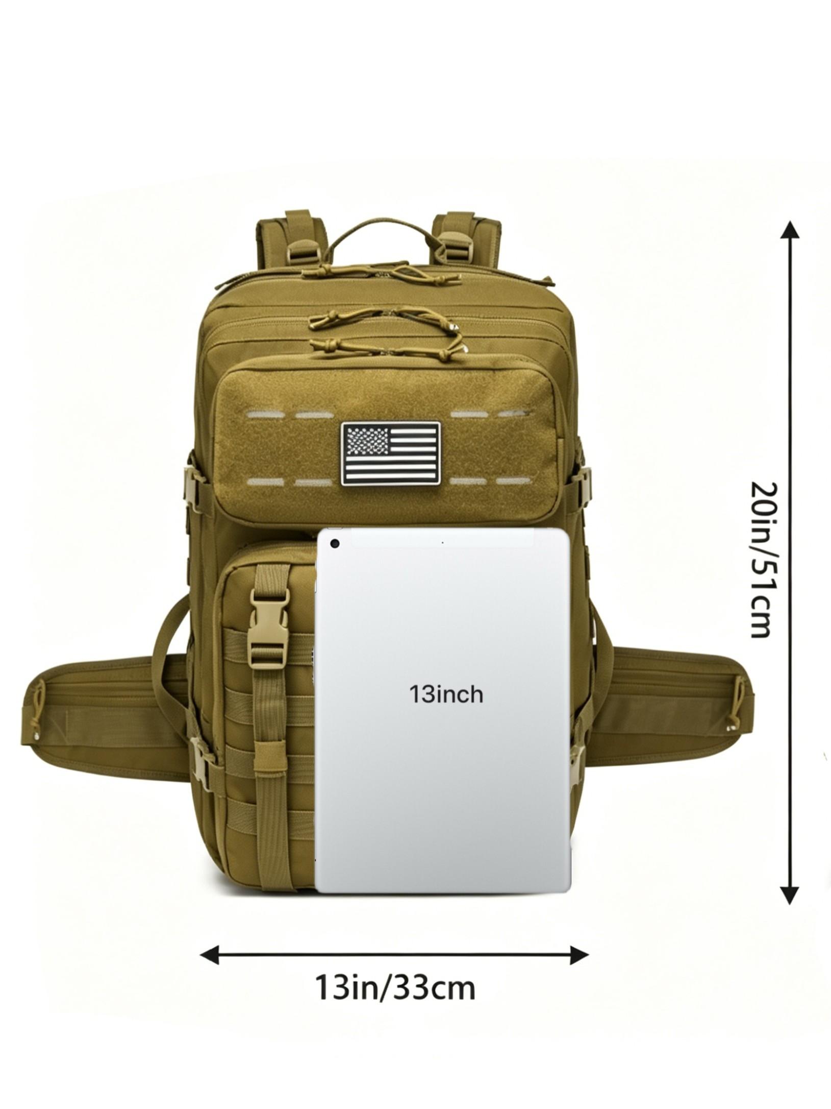 45L Large Capacity Molle Tactical Backpack, Waterproof Durable Outdoor Travel Bag, 15.6 Inch Laptop Compartment, Ergonomic Load Relief