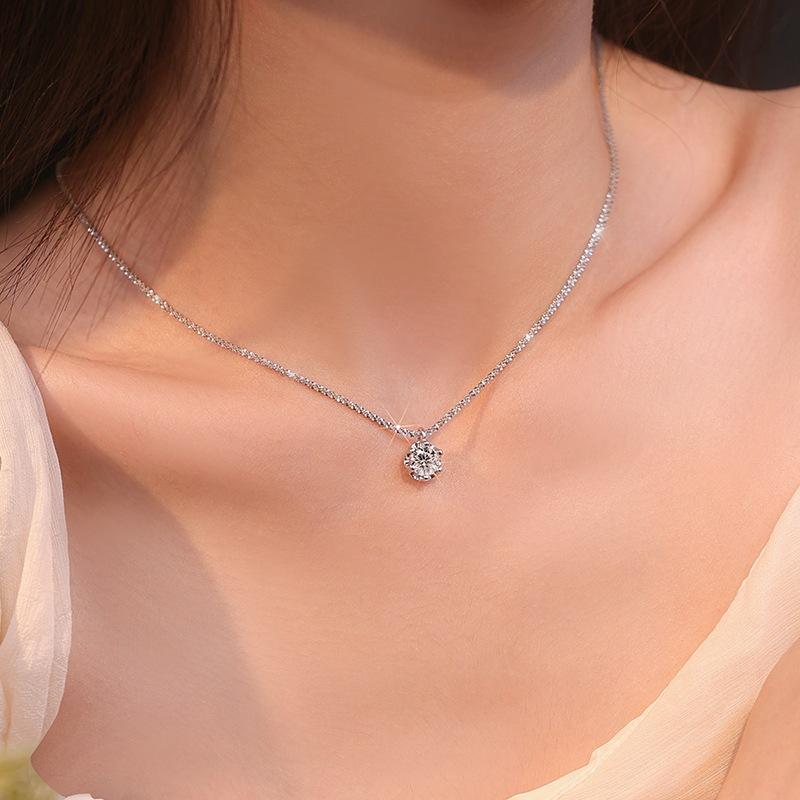 GRA Certified Moissanite 6 Prong Pendant Necklace Genuine Sterling Silver Synthetic Moissanite Necklace Sparkling Women's Fine Jewelry