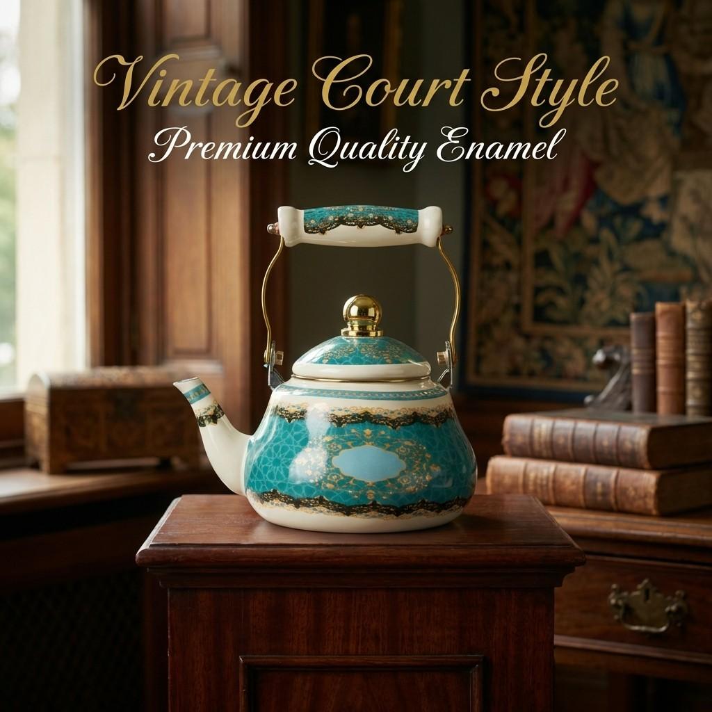 Enamel Tea Kettle with Ceramic Handle, Floral Design, 1.5L-2.5L Capacity, Suitable for Stove & Electric Cooker, Home & Outdoor Use