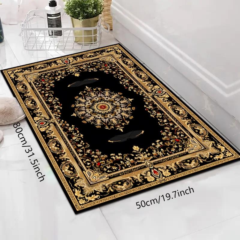 A European Persian-style kitchen mat with a black pattern, soft and non-slip, made of diatomaceous earth, suitable for kitchens, laundry rooms, and offices.
