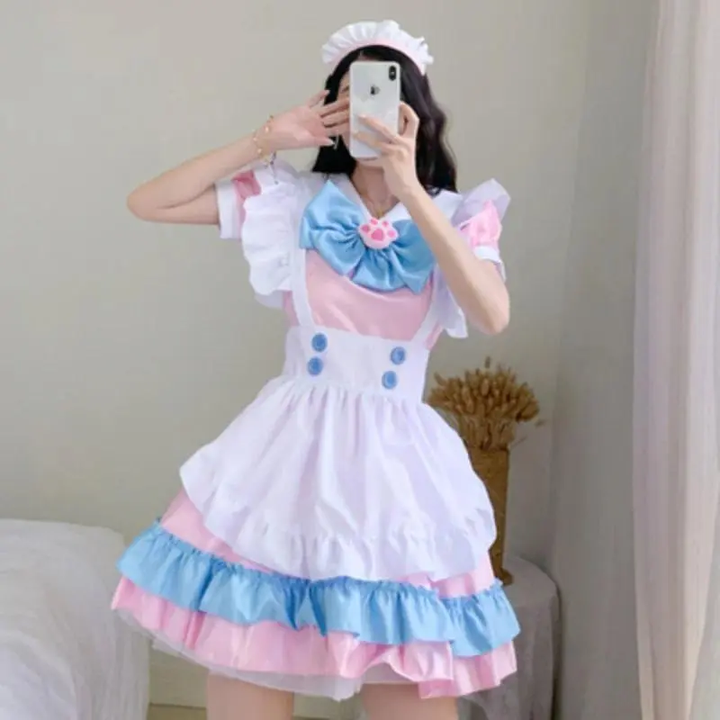 Plus Size Kawaii Dress Cosplay Costumes School Girl Maid Outfits Victorian Dress Anime Pink Japanese Gothic Lolita Clothing
