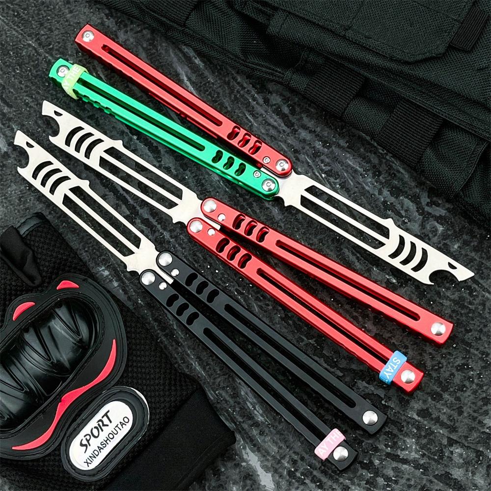 Ultra-lightweight, unsharpened training knife; features a 440C blade and an aluminum alloy handle; includes a bottle opener; safe to use and won’t cut your hands; ideal for both beginners practicing and enthusiasts looking for a collectible piece