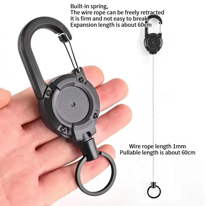 2-Pack Heavy Duty Retractable Keychains - Multi-Function Carabiner with Super Strong Steel Cable, Easy to Use, Unisex Design for Hiking, Camping & Climbing, Keychain Lanyard