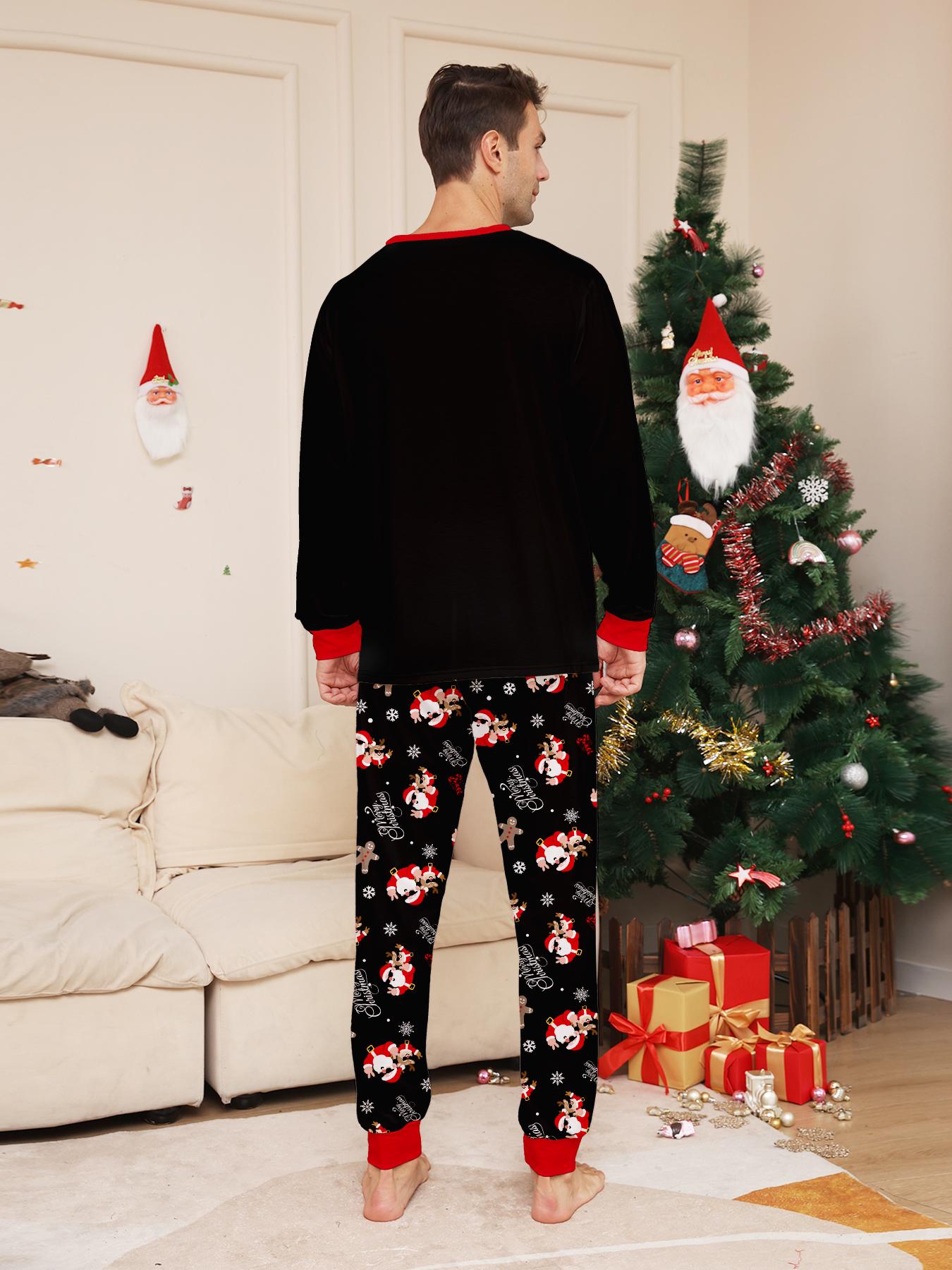 Matching Family Christmas Long Sleeve Pajama Set, Matching Outfits for Adults & Kids, Color Block Cuffed Loungewear, Couple & Family Matching Sleepwear, Color Contrast Raglan Sleeve Xmas Family PJs, Soft Comfy Home Wear for Families of 3 or 4