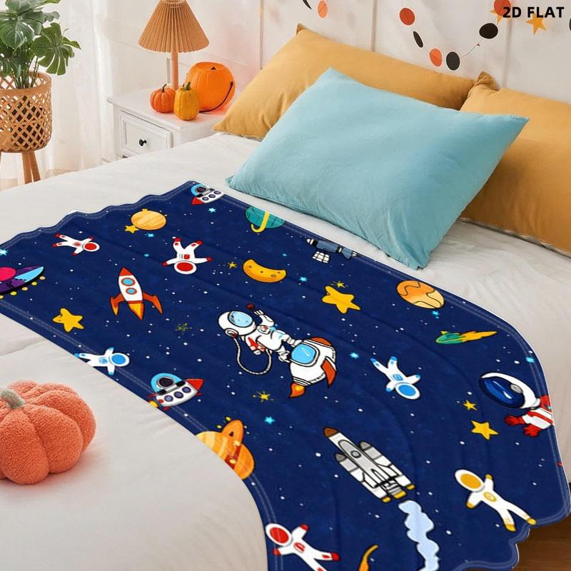 Space - themed Printed Throw Blanket, Single - sided Printed, Multiple Specifications Available, Soft Comfortable for Nap/Indoor Use, Whimsical Astronaut Rocket UFO Design, Ideal for Relaxing & Decorating