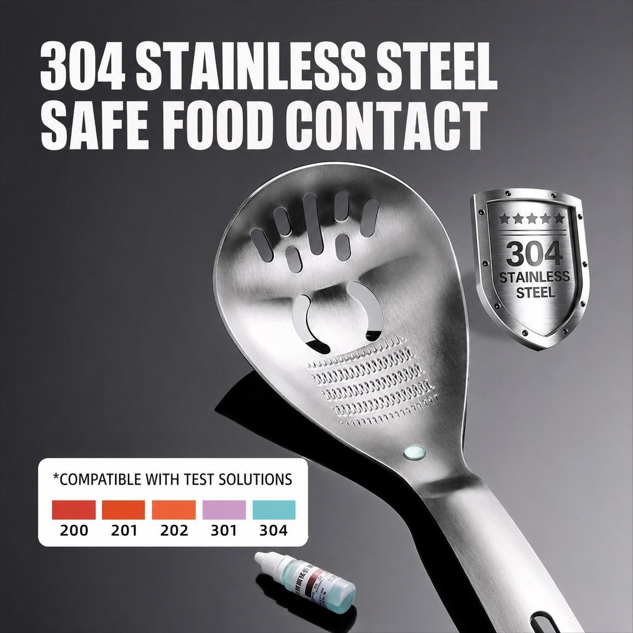 304 Stainless Steel Multi-Use Kitchen Strainer Ladle with Holes - Draining Filter Mesh, Baby Food Masher, Garlic Grinder, Multi-Functional Utensil, Cooking