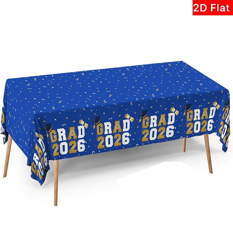 2D Flat Party Tablecloth 1pc, Graduation Ceremony Tablecloth, Grad 2026 Blue Text, Essential Decoration, No Power Needed