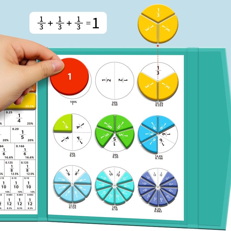 Elementary Math Fraction Visualization Teaching Aid, Visual Learning Tools, Magnetic River Rocks & Circular Set, Montessori Home Education Materials