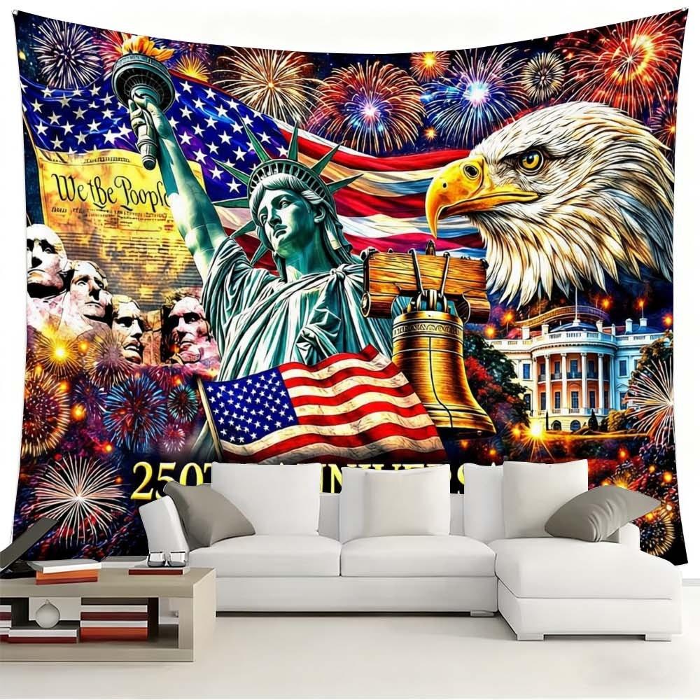 1PC Independence Day Celebration Wall Hanging Fabric for Home Decoration Vibrant Tapestry for Living Room Bedroom Festive Atmosphere Booster for Gatherings and Celebrations 250th Anniversary
