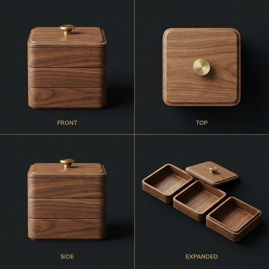 Three Layer Wooden Dental Floss Storage Box, Square Toothpick Container, 9.6*9.6*12cm, Ideal for Home and Restaurant Use