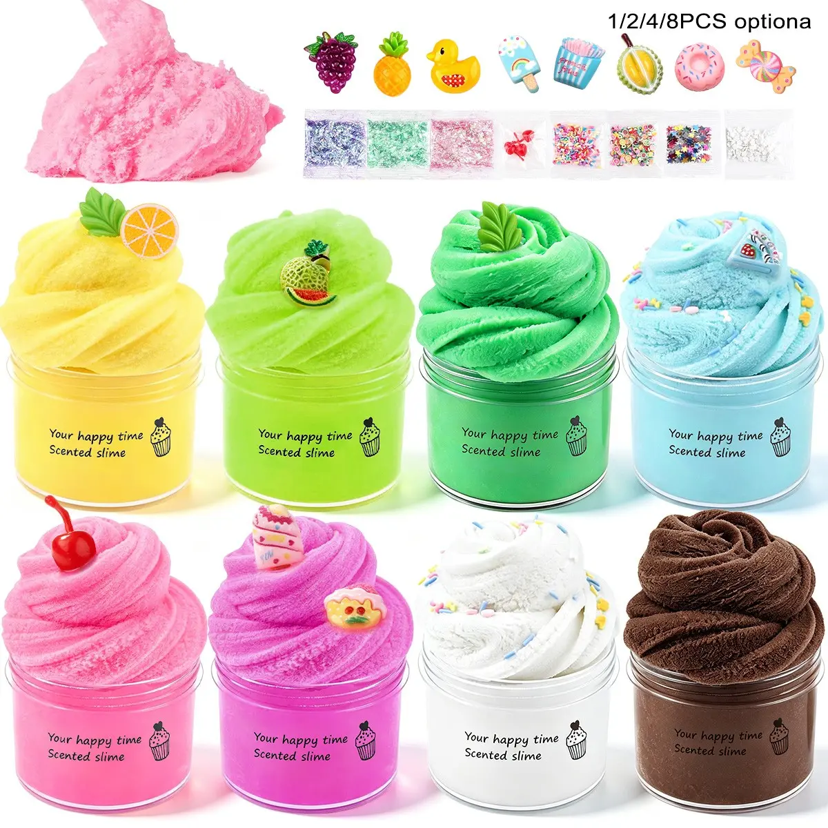 Cloud Scented Slime Kit, Macaron Multicolor Fluffy Cloud Mud, Fruit Dessert Resin Accessories, Glitter Sparkles, DIY Stress Relief Craft Gift, Slime Supplies