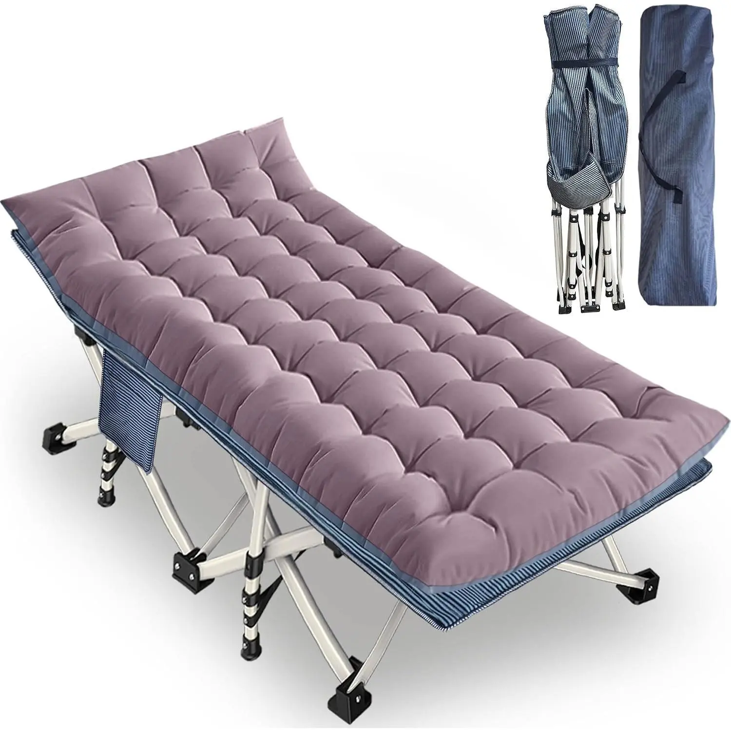 Oversize XXL Folding Camping Cot with Mattress 32" Width Heavy Duty Comfortable Sleeping Cot Portable Easy Set-up Guest Bed with Carry Bag for Home Travel Outdoor 79" x 32" x 18"