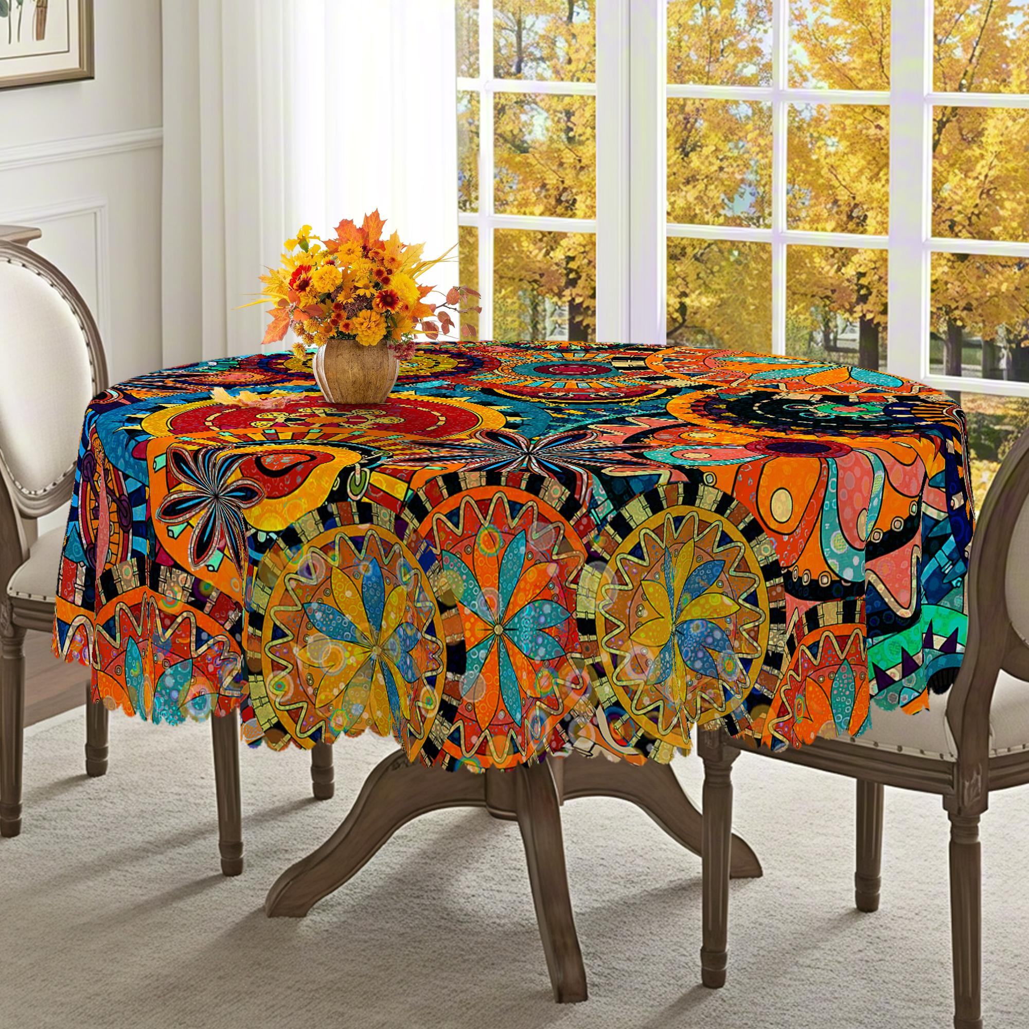 1pc Bohemian Printed Tablecloth, Mandala Kashmir Paisley Polka Polka Dot Beauty Pattern Printed Rectangle Tablecloth, Holiday Party Tablecloth, Outdoor Decoration Round Tablecloth, Kitchen Accessories, Rural Farmhouse Tablecloth Gifts table  linens