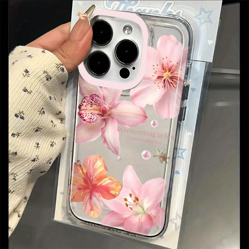Lotus Flower Floral Transparent Tpu Shockproof Phone Case for iPhone 15 Series & More, Durable Protective Cover, Stylish Aesthetic Design