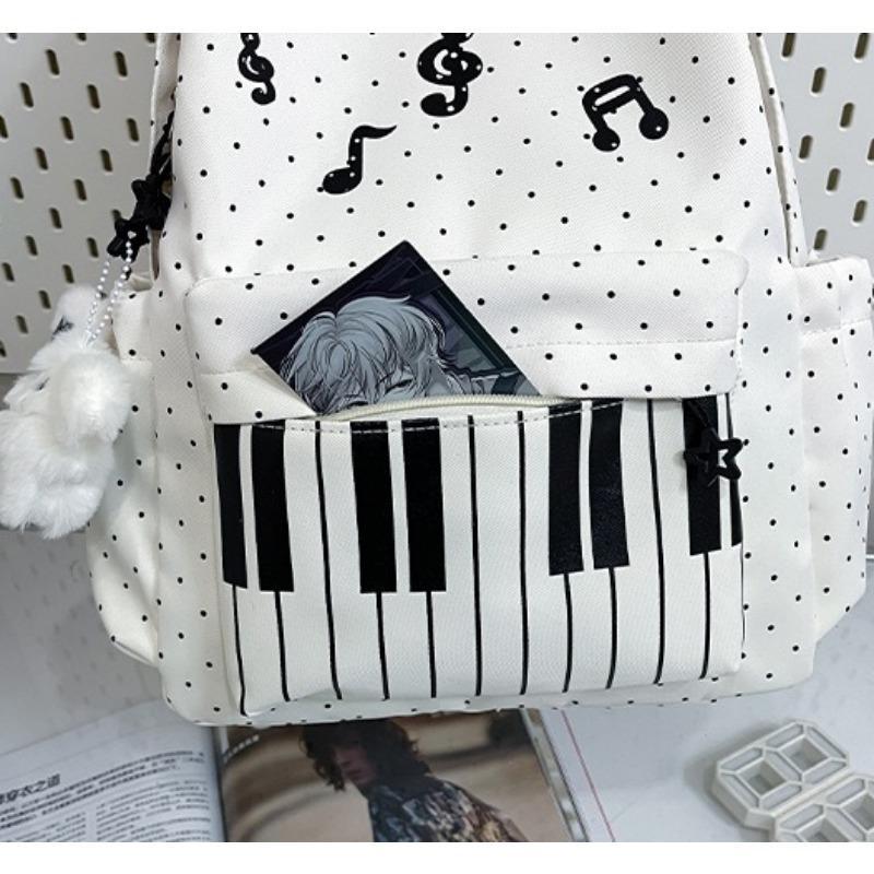 Women's piano-shaped backpack—a cute, polka-dot nylon bag that can be worn as a shoulder bag or backpack. It features an elegant, sweet style with a playful touch, making it perfect for school, commuting, shopping, travel, or as a holiday gift