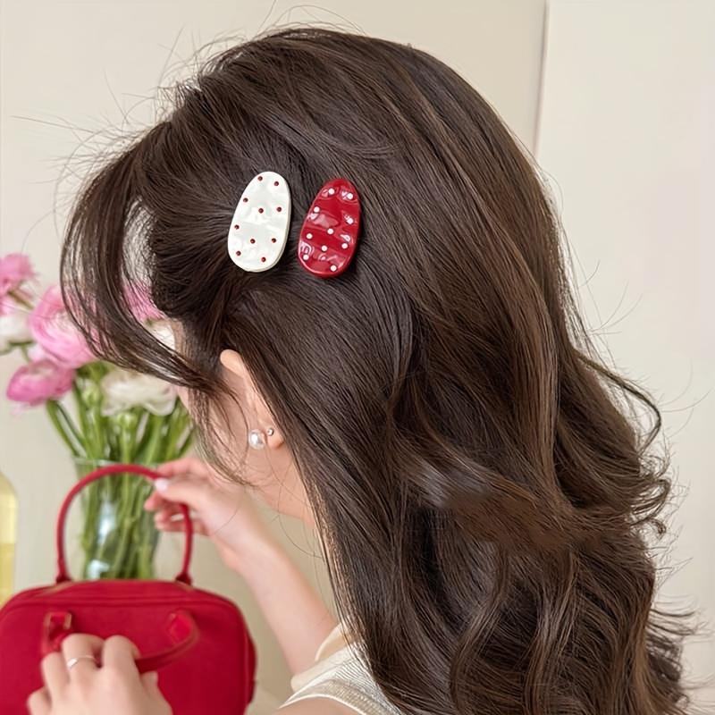 8Pcs Red‑White Polka‑Dot Hair Clip Set, Bow & Wavy‑Shaped Decor Side Barrettes, Sweet Multi‑style Decorative Hair Pins, Trendy All‑match Hair Accessories for Women Girls Daily Hairstyle