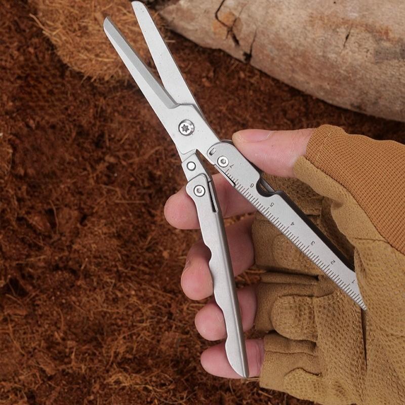 1pc Camping All-In-One Scissors, Foldable Multi-Functional Outdoor Emergency Scissors, Portable Pocket Tool, Garden Lawn Multifunctional Scissors, Survival Tools, Portable Hand Tools
