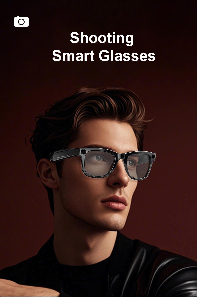 Smart Bluetooth Glasses with HD Camera, 1080p Video Recording Wearable Smart Glasses, Anti-shake Shooting Outdoor Sports Camera Sunglasses, Multifunctional Wireless Audio Glasses with Intelligent Voice Assistant, Built-in Earphone Anti-blue Light Eyeglass