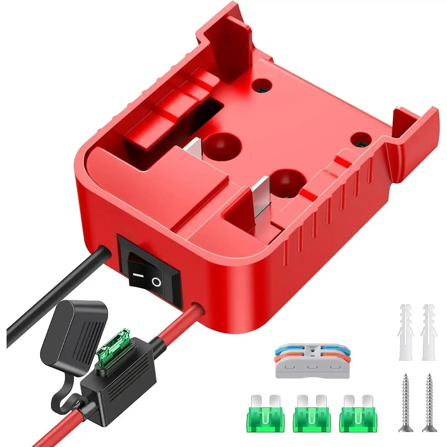 Milwaukee M18 18V Power Wheel Battery Adapter, 12AWG Wire Conversion Kit with 1 Wiring Terminal, 3 30A Fuses, Switch for DIY Projects, RC Cars, Toys