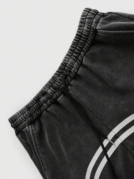 Unisex Casual Sweatpants, Unique Star Print, Heavyweight Washed Cotton Fabric, Fitted Street Style Joggers for All Seasons, Sports Bottoms